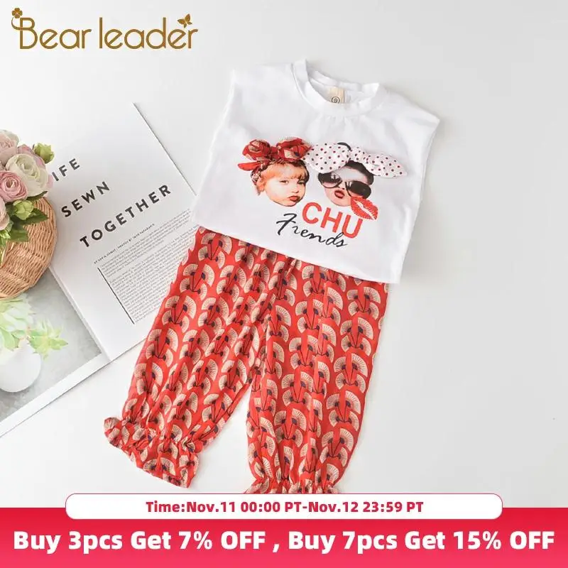 

Bear Leader Kids Girls Clothing Sets 2020 New Summer Girl Letter Print Clothes Casual Sleeveless Outfits 2Pcs Children Suit 3 7Y