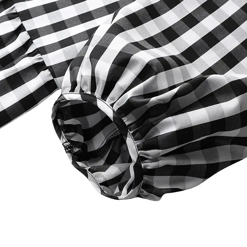 Stylish Summer Check Mid-Calf Dress ZANZEA Womens Puff Sleeve Sundress Vestidos Female V neck Casual Robe Femme Plus Size 5XL 7