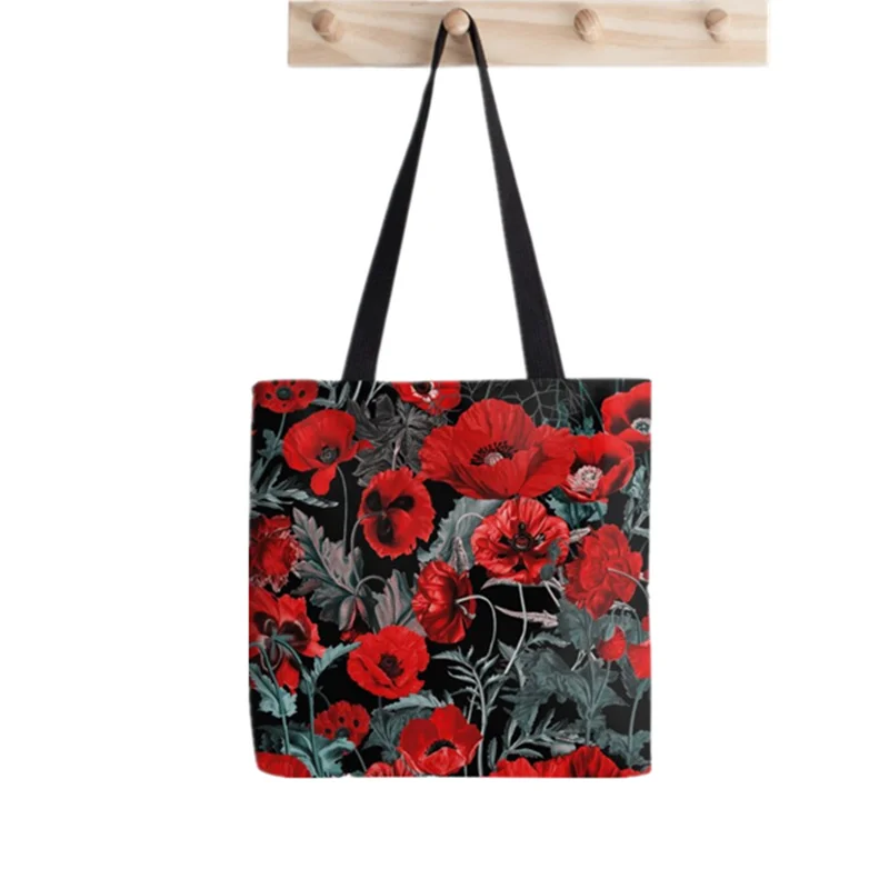 

2021 Shopper Poppy Garden Cartoons Printed Tote Bag women Harajuku shopper handbag girl Shoulder shopping bag Lady Canvas Bag