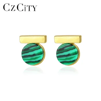 

CZCITY Brush Solid 925 Sterling Silver Post Dainty Mini Bar Stud Earrings for Women Fine Jewelry Round Turquoise Brincos SE0379