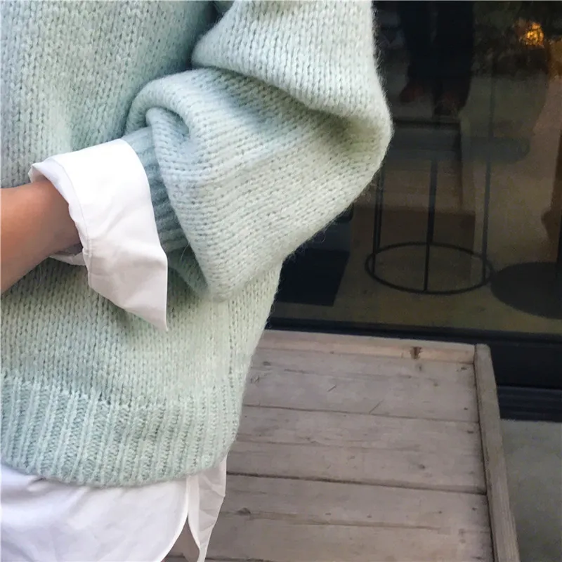 Женский свитер осень зима модный однотонный пуловер с круглым вырезом свитер в Корейском стиле вязаный джемпер с длинным рукавом повседневные топы
