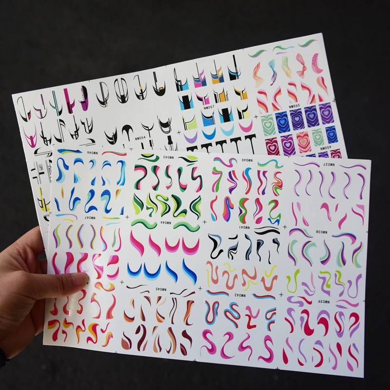 Nail Water Decals 12patterns Colors Wave Line Flower Swirl Ribbon Silder For Nails Art Transfer Sticker Nailswag Slider Decals
