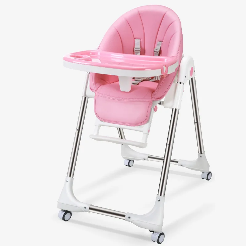 Обновленный детский стул с колесами для новорожденных, переносное детское сиденье, регулируемое складное детское обеденное кресло, стульчик для кормления детей - Цвет: Pink with Wheels