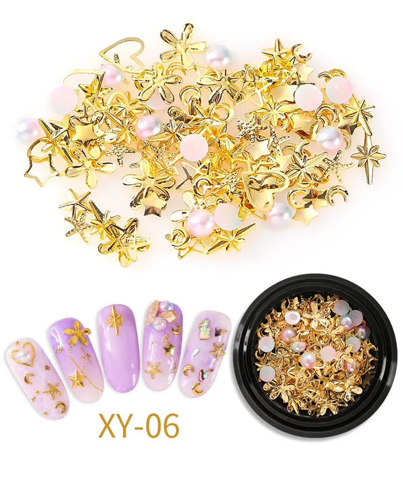 1 коробка Модные накладные ногти блестки Золотая Звезда Луна линия смешанный дизайн для украшения ногтей маникюр/свадебные аксессуары для ногтей - Цвет: XY-06