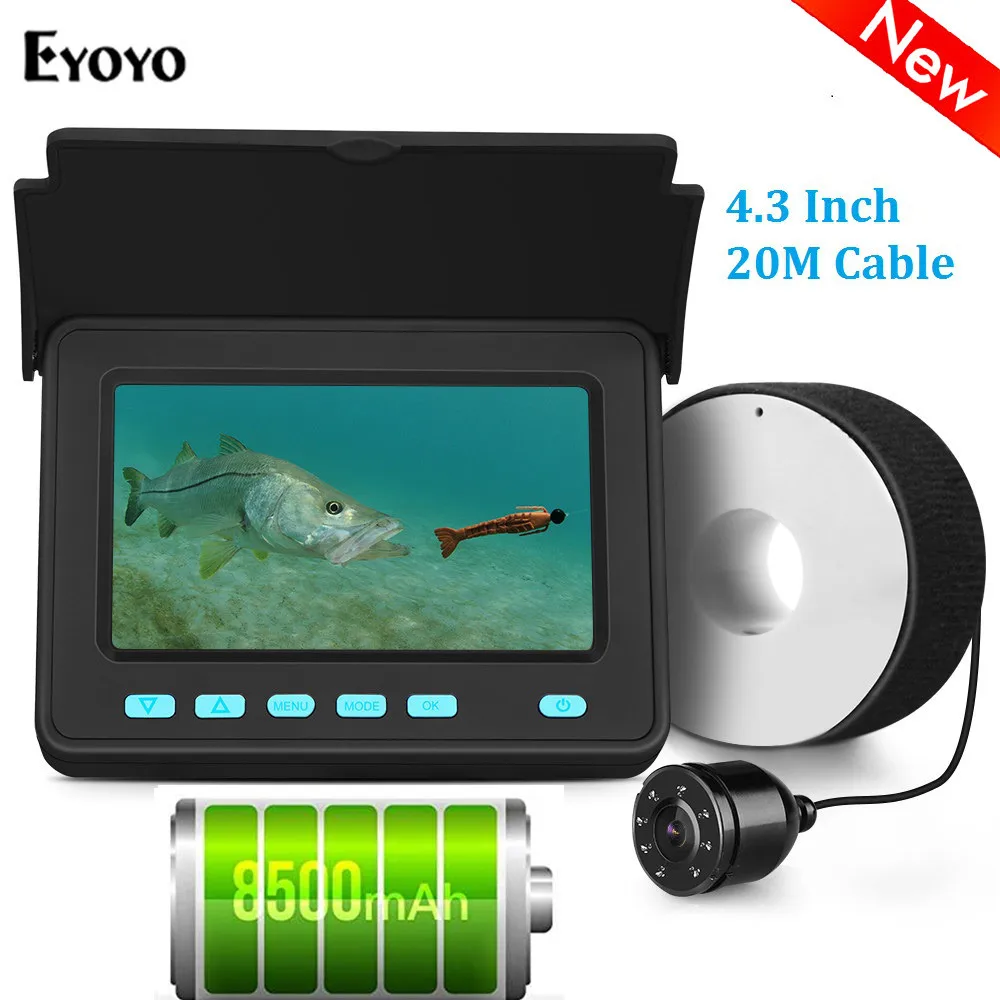 Eyoyo EF05PRO 20M caméra sous-marine pour la pêche 4.3 "moniteur LCD détecteur de poisson 8 pièces led Angle 110 degrés batterie au Lithium 8500mAh