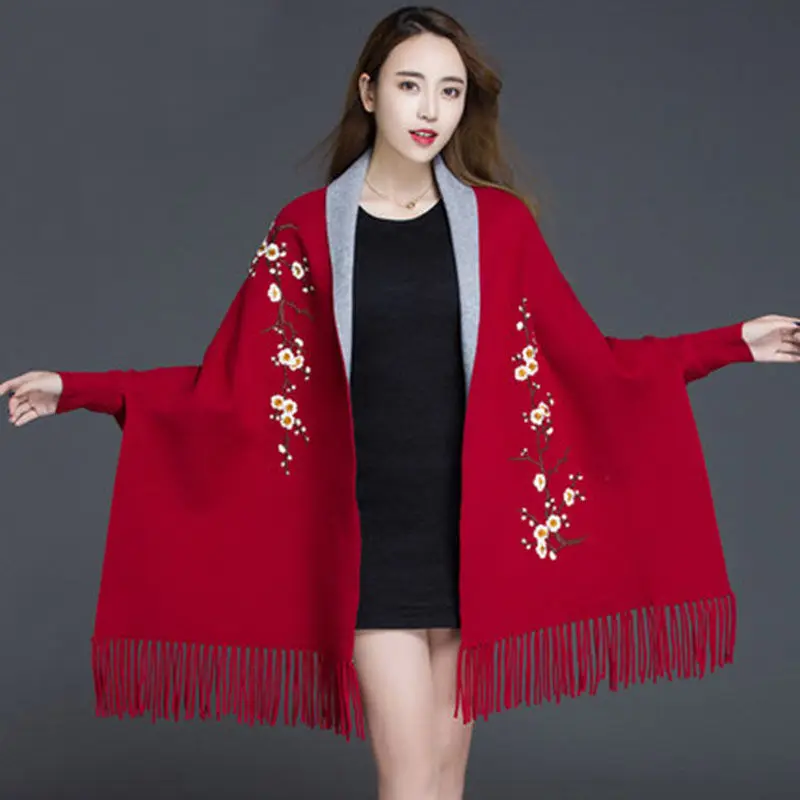 Вязаное Женское пальто cheongsam, шаль, новинка, осенний и зимний шарф с бахромой, двойное использование, длинный толстый мягкий плащ