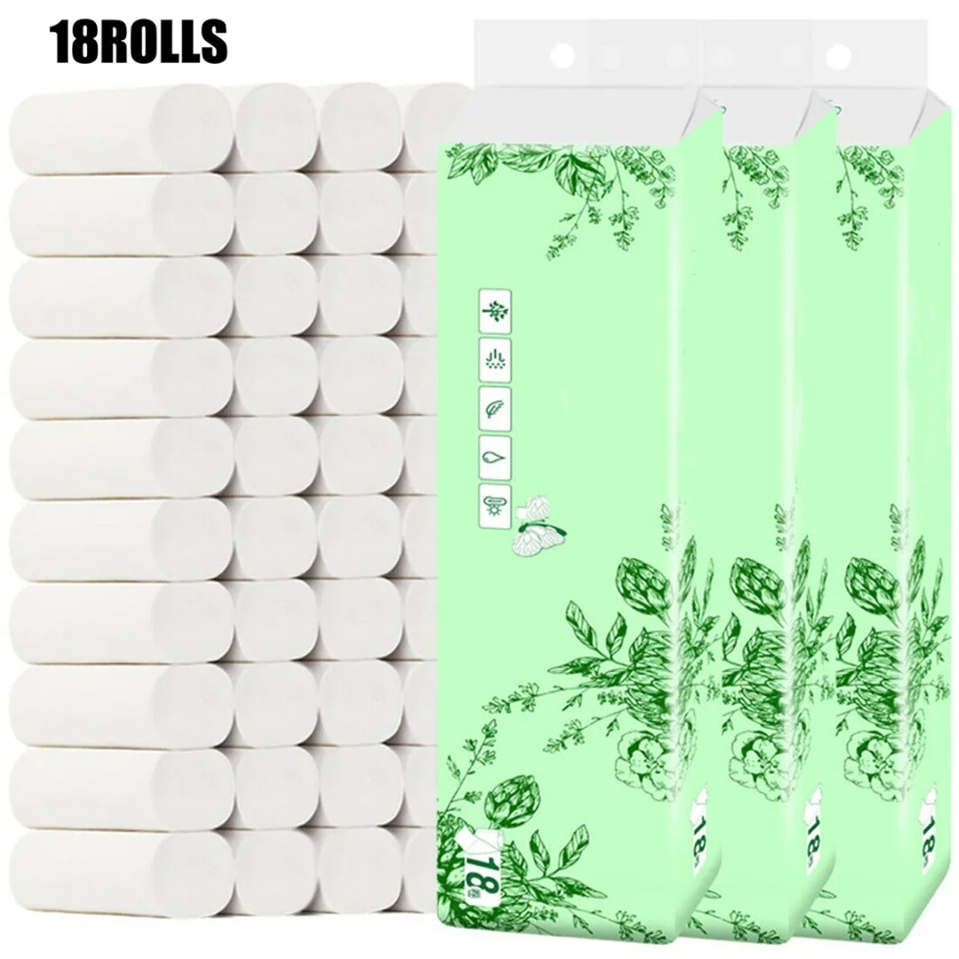 

18 Rolls Natural Wood Pulp Toilet Paper White 4Ply Bulk Tissue Household Bathroom Coreless Roll Toilet Tissue