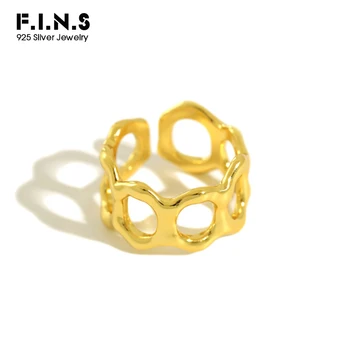 

F.I.N.S 2020 NEW Designn S925 Sterling Silver Rings Simple Irregular Hollow Honeycomb Wide Finger 925 Silver Rings Fine Jewelry