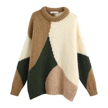 AGong повседневные цветные свитера для женщин, модный свободный свитер с круглым вырезом, женские элегантные свитера с длинным рукавом для женщин