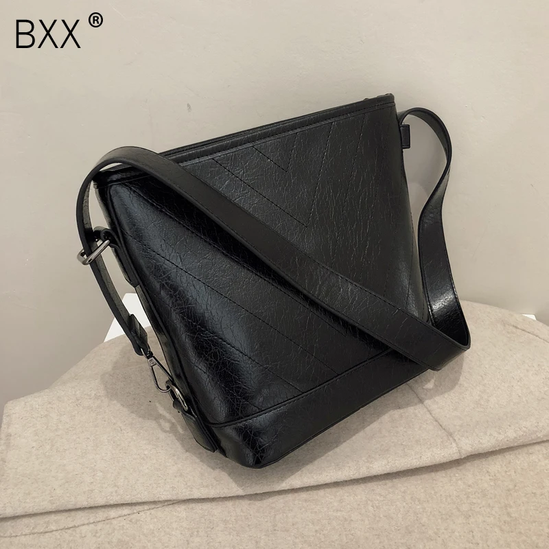 

[BXX] PU Leather Large Capacity Bucket Bags For Women 2020 Winter Simple Messenger Shoulder Bag Female Handbags Totes Bag HJ836