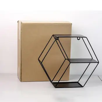 

Wall Shelf Simple Wrought Iron Hexagonal Holder Living Room Bedroom Wall Decoration Clock Mini Flower Pot Storage Finishing Rack