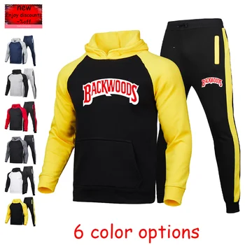 

Fashion stitching men's sportswear suit backwoods printed sports suit men's sports hooded sweatpants 2 jogging suit
