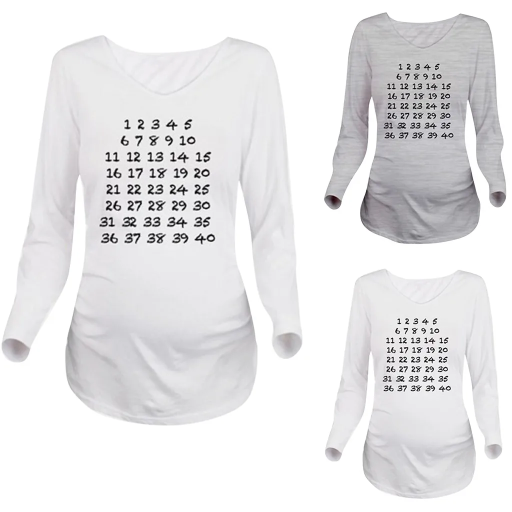 

2019 Maternity Women Halloween Blouse Autumn Warm White Letter Long Sleeve Pregnant Digital Printing Tops odziez ciazowa hotsale
