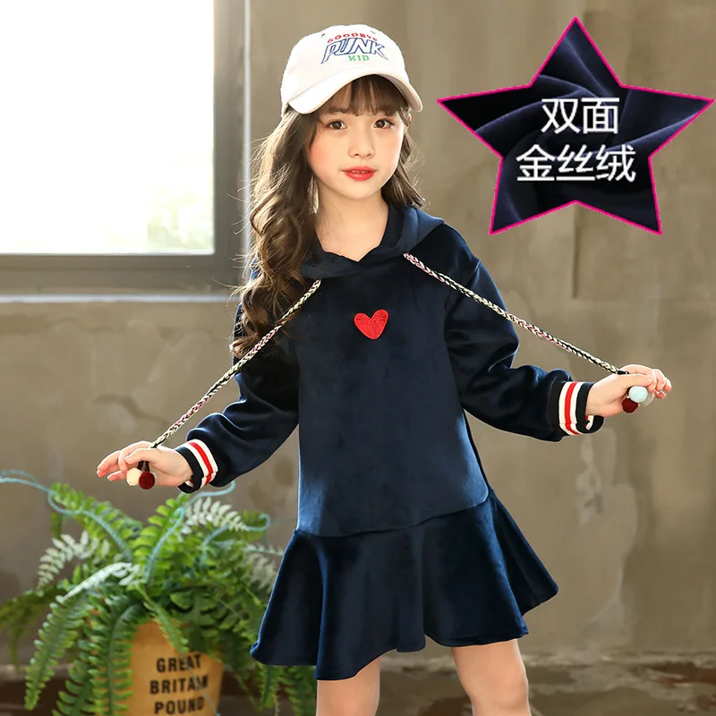 От 4 до 14 лет; зимние платья для девочек-подростков; свитер с капюшоном; вельветовое платье-пачка; детское Повседневное платье для подростков; одежда для детей; костюмы