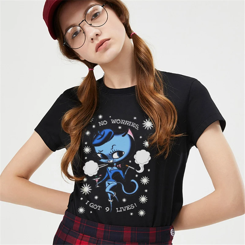 

Sexy Cat Harajuku T shirt Women Cotton 2019 Summer Funny T-shirt Female Short Sleeve Plus Size White Tshirt Tumblr Tops & Tees