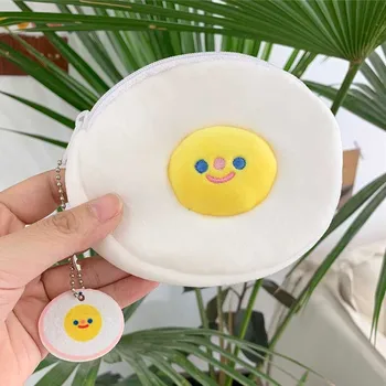 

2020 New Creative Poached Egg Children Plush Coin Purse Zipper Wrist Change Purse Wallet With Keychain Kids Girl Women For Gift