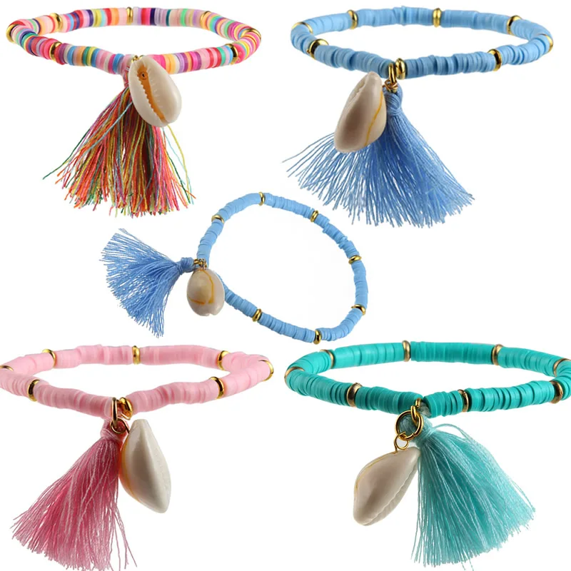 

Multicolor Bohemian Shell Tassel Bracelet 7 Colors Ehthic Beach Boho Statement Cotton Rope Chain Woven Bracelet for Women
