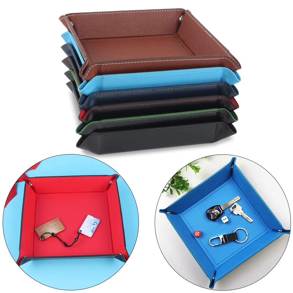 

Creative PU Leather Valet Trinket Folding Tray Collapsible Phone Key Wallet Coin Desktop Storage Sundries Box Bins Accessories @
