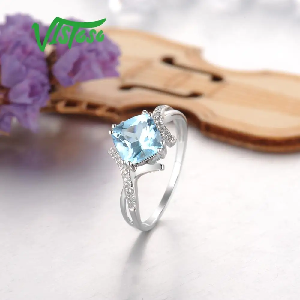 Женское золотое кольцо с голубым топазом VISTOSO из белого золота 14 к 585 пробы со