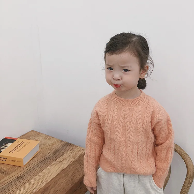 Свитер с длинными рукавами из мягкого мохера в Корейском стиле для девочек Детский Теплый вязаный свитер