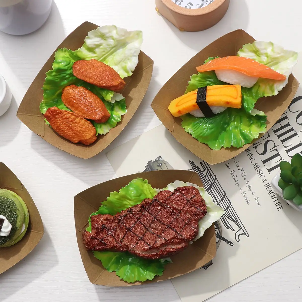 50pcs Ship Shape Restaurant Take Out Box Containers Easy Fold Box Kraft Paper Box Lunch Salad