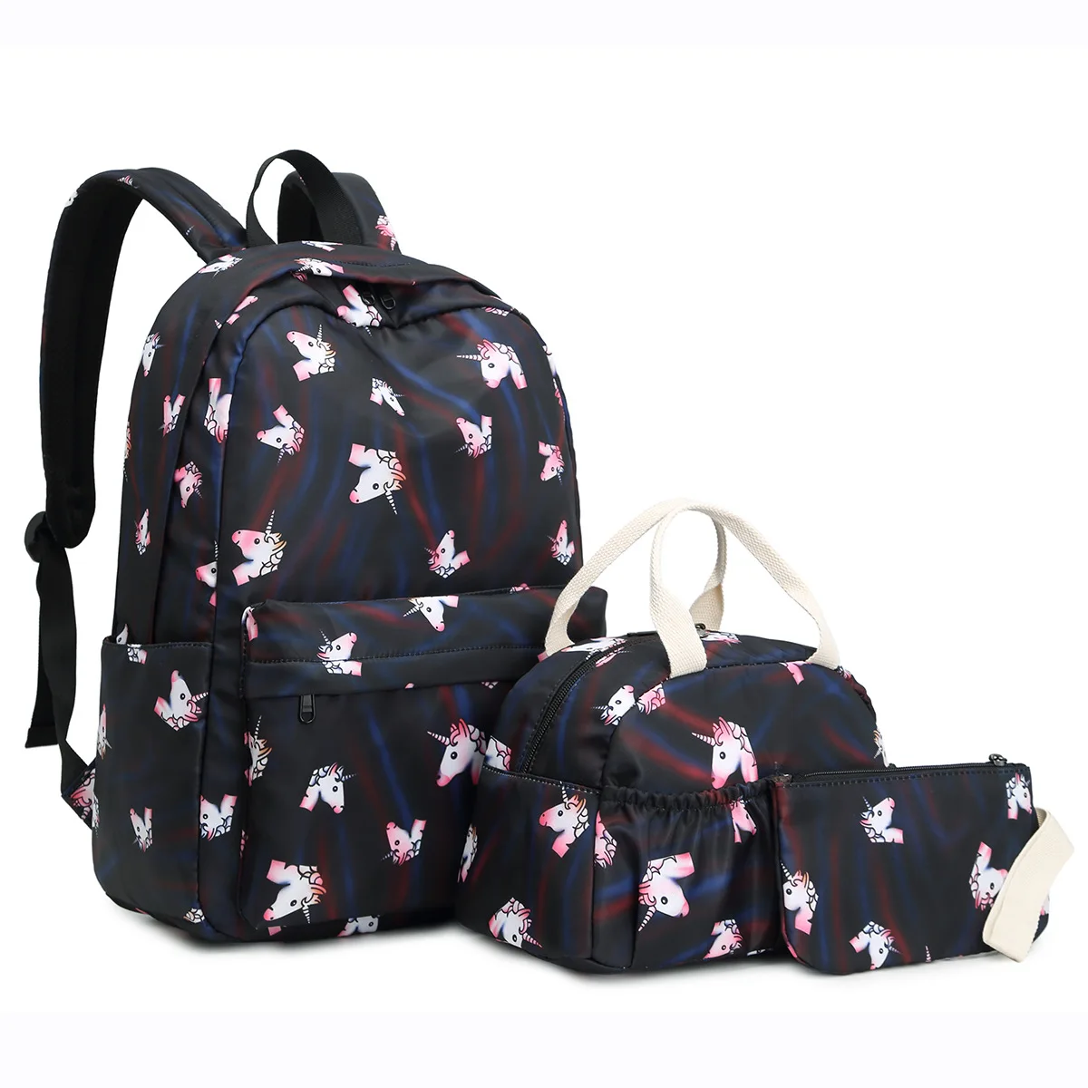 

Cross Border for Student Backpack Unicorn Middle And High School Students School Bag Three-piece Set Casual Nylon Backpack