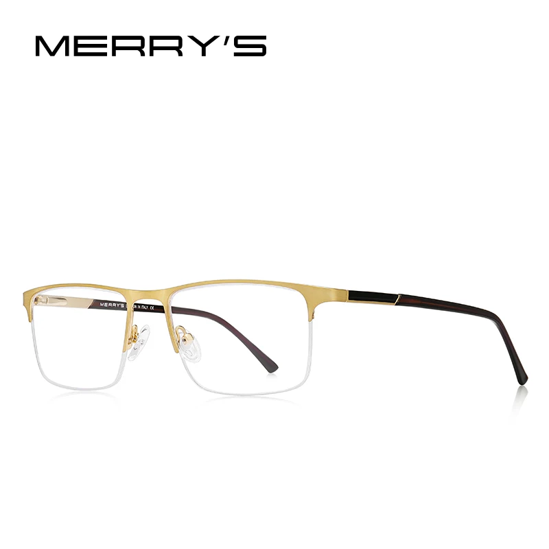 MERRYS Дизайнерские мужские очки с оправой из сплава, Мужские квадратные полуоптические сверхлегкие миопия, Гиперметропия, Рецептурные очки S2102 - Цвет оправы: C04 Gold