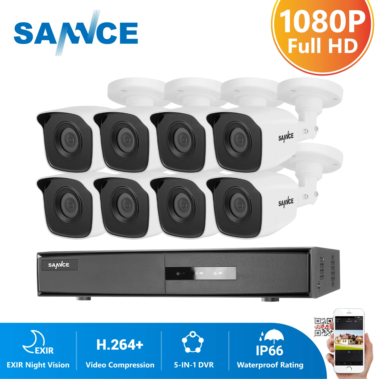 SANNCE 8CH 1080P система безопасности CCTV с 5в1 1080N DVR 4 шт. 8 шт. 1080P ИК наружная Всепогодная Камера видеонаблюдения комплект|Система наблюдения|   | АлиЭкспресс