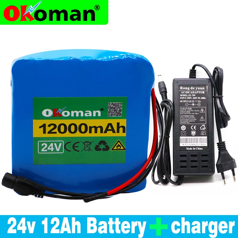 Okoman 6S5P 24V 12Ah lithium battery pack electric bicycle pedal scooter wheelchair harvester BMS 25.2V 12000mAh+EU US + charger |