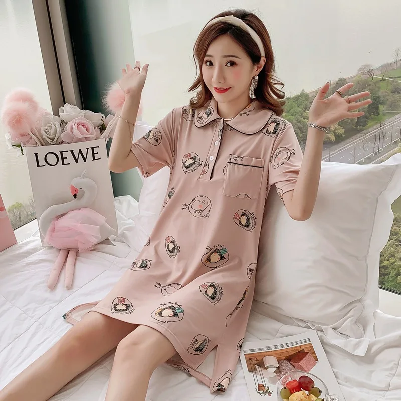 

2019 Summer New Style Square Collar Nightgown Short Sleeve Cute Korean-style Tracksuit 190 Grams Qmilch M -Xxl