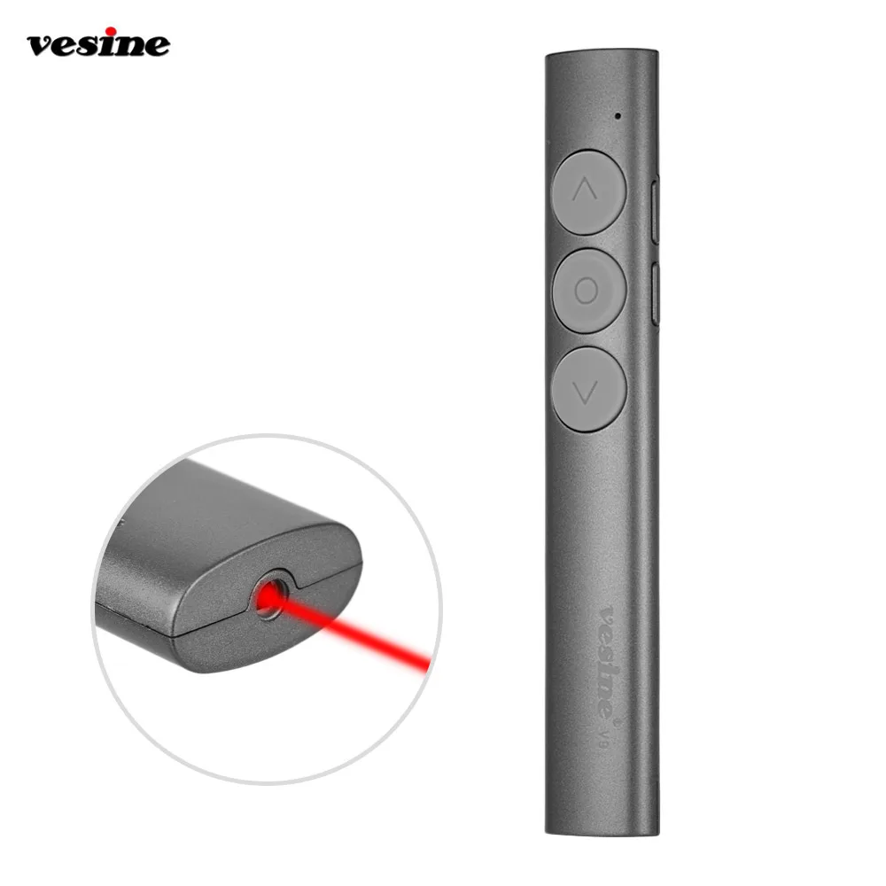 

Vesine 2.4GHz RF Rechargeable Wireless Presenter with USB Receiver Red Light PPT Clicker Presentation Remote Control Pointer Pen