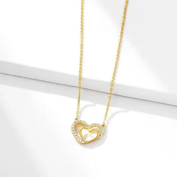 

MxGxFam Zircon Hearts Pendants Necklace For Women Fashion Jewelry 24 k Pure Gold Color AAA+ 45cm Snake Chain