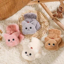 Inverno quente pele de coelho macio malha luvas mulheres flip metade dedo luvas de condução de pelúcia grosso bonito gato tela de toque luvas