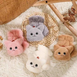Winter Warm Soft Rabbit Fur Knit Mittens Women Flip Half finger Driving Gloves Plush Thick Cute Cat Touch screen Gloves