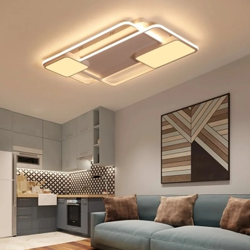 Люстра с дистанционным управлением алюминиевая прямоугольная потолочная лампа