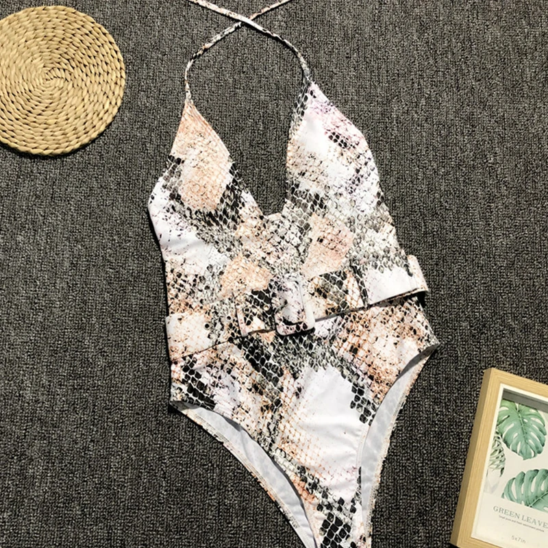 Женский купальный костюм Bikinx Цельный купальник с v образным вырезом и принтом