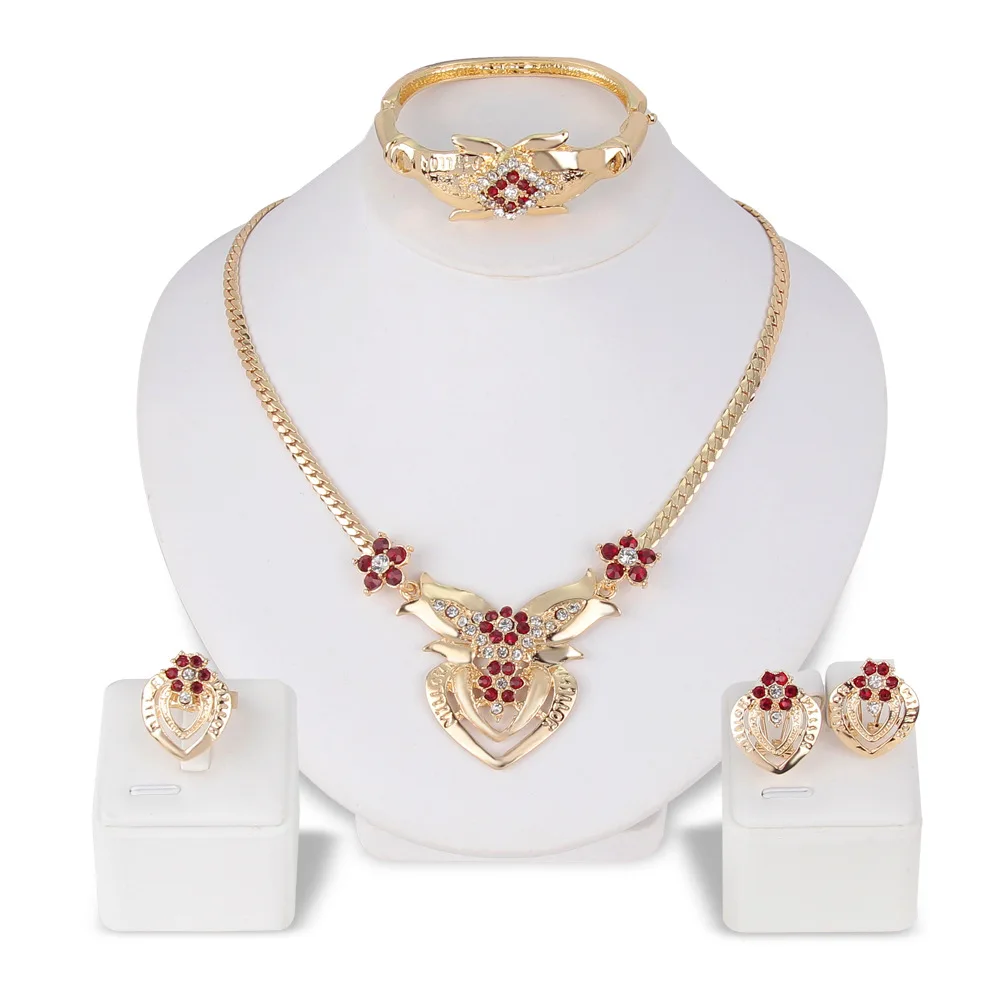 

New Style Simple Alloy Heart Shape with Man-made Diamond Electroplated KC Necklace Four-piece Set Hot Sales-