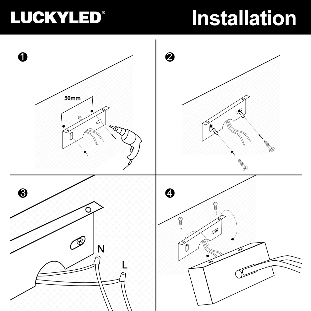 LUCKYLED-Lámpara Led de pared para espejo de baño, candelabro moderno de 8W, 12W, 16W, 20W, montado en la pared, color negro y plateado, AC90-260V