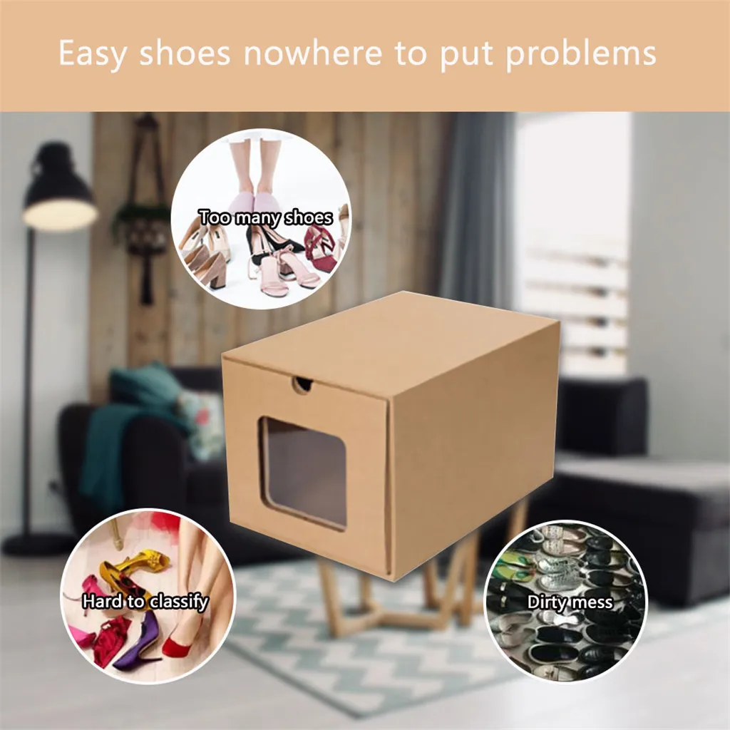 Shoe Rack Thickened Kraft Cardboard Box Transparent Drawer Shoebox Receptacle Shoes Organizers zapatero organizador de zapatos