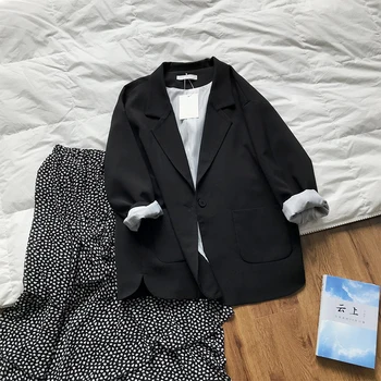 

2020 Women Black Blazer Turn Down Collar Women Spring Coat Open Stitch Casual Office Style Blazer Casaco Feminino Outwear