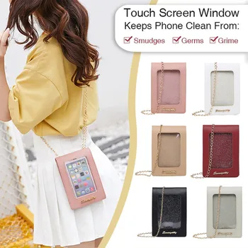 

Functional Cell Phone Bag With Touch Screen Small Women Brown Leather Bag Crossbody Bag Female Punk Lock Messenger Bag 2020