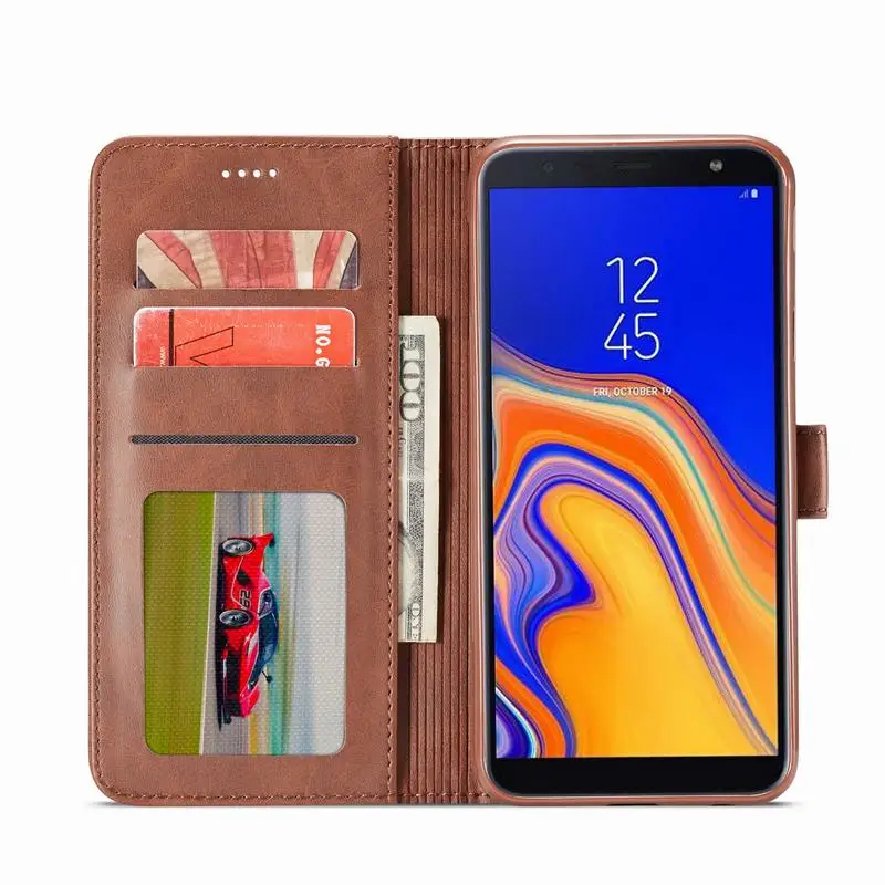 Чехол книжка с бумажником для Samsung Galaxy J4 J6 Plus Роскошный Кожаный противоударный
