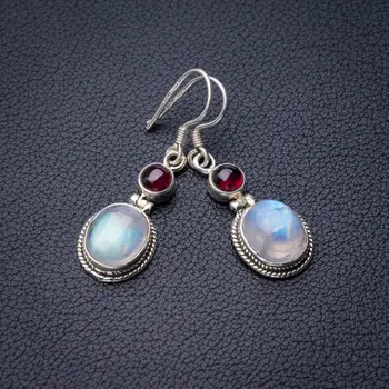 

StarGems Natural Rainbow Moonstone And Amethyst Handmade 925 Sterling Silver Earrings 1.5" E0703