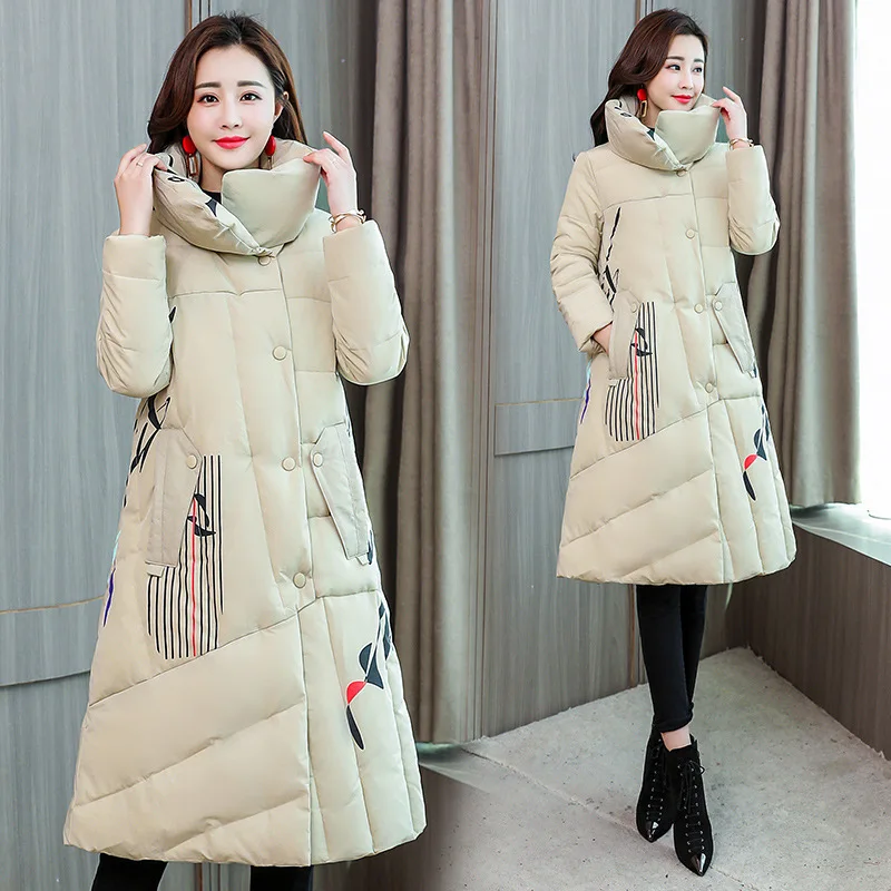 

2019 Winter New Style Fashion Slim Fit Cotton Coat Mid-length Fashion Simple Warm Slim Fit Thick WOMEN'S Cotton-padded Clothing