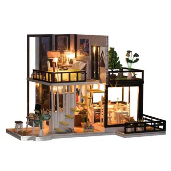 

DIY Big Doll House Miniature Villa Dollhouse Kit with Light-Wooden Birthday Gift Superior Quality