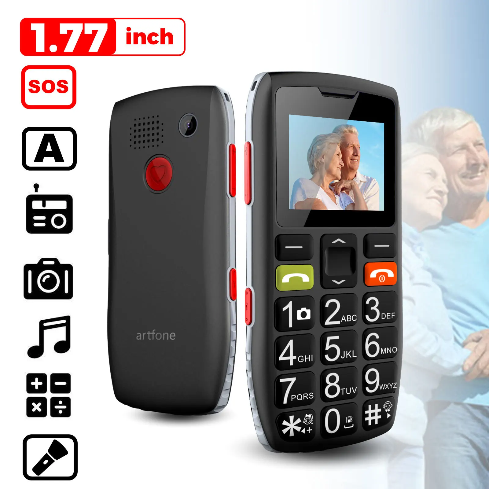 Unlocked Bar Senior Mobile Phone Artfone C1 Elderly Cellphone Dual Sim One Key SOS Emergency Button GSM 2G FM Torch Bluetooth 3