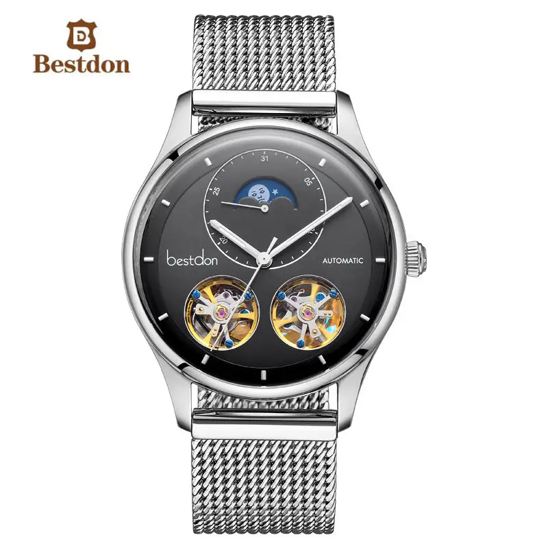 Bestdon двойной скелет MoonPhase Швейцария Элитный бренд, механические мужские часы с полностью стальным корпусом водонепроницаемые часы reloj montre