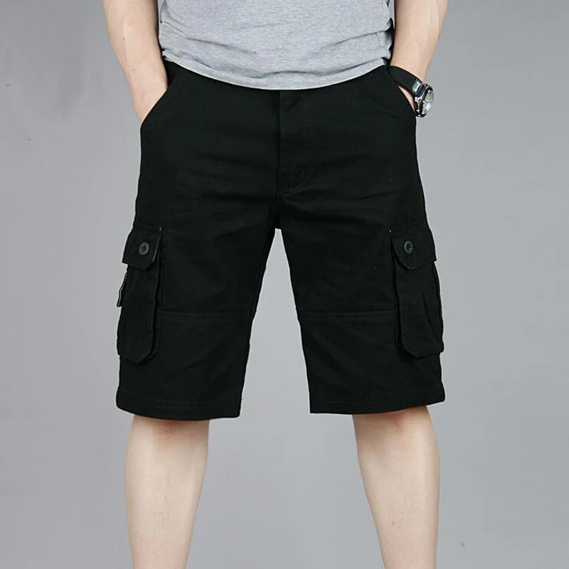 Cargo Shorts Men Summer Casual Mulit-Pocket Shorts Men Joggers Shorts Trousers Men Breathable Big Tall 42 44 46 Large Size - Цвет: Черный
