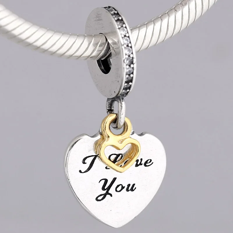 

Original Gold Love Heart & Love You Forever Pendant Beads Fit 925 Sterling Silver Bead Charm Bracelet Diy Jewelry