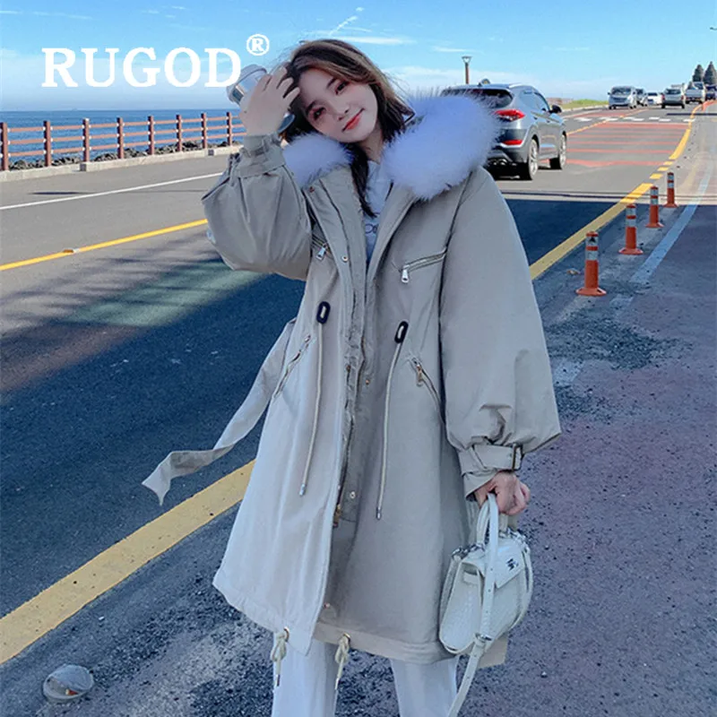 RUGOD/2019 новое зимнее поступление, однотонное теплое плотное хлопковое пальто для женщин, на шнуровке, на молнии, тонкая длинная куртка